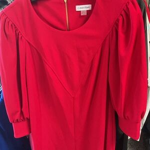Calvin Klein Vibrant Red Puff Sleeve Dress